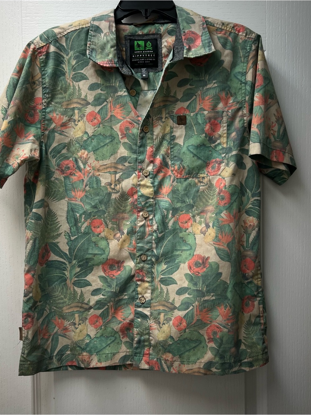 Hippy Tree Nomad Division Retro Muted Tropical Surfer Print Sz Med